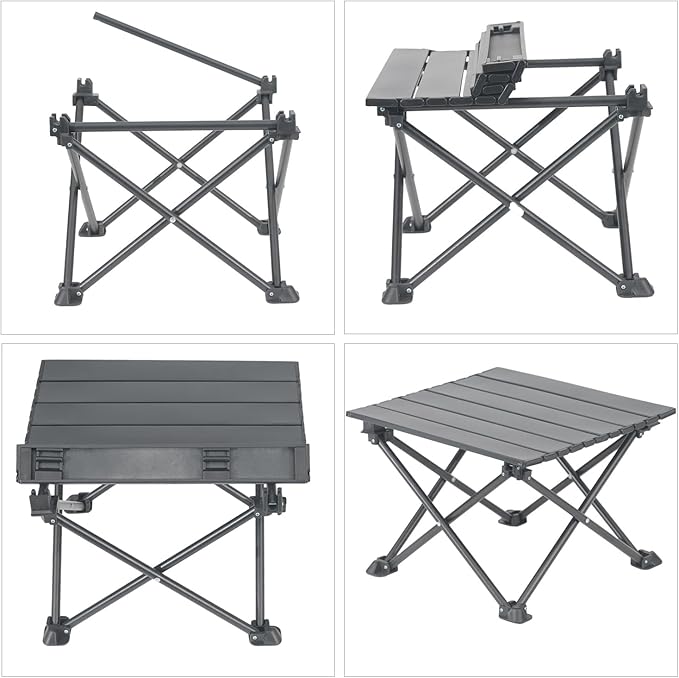 Wind Tour Roll-Up Camping Table, 4-Person Lightweight Aluminum Portable Outdoor Table with Carry Bag for Picnics BBQ Travel (15.7”x13.7”x11”| Wood Grain)
