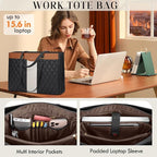 RAINSMORE Laptop Bag for Women 15.6 Inch Work Tote Bags Leather Laptop Tote Professional Laptop Purse Computer Handbag Womens Briefcase Tote with Clutch for Teacher Office Travel, Black Brown & White