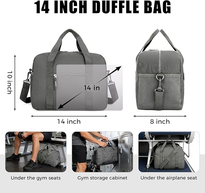 Uarition 14 inch Small Gym Bag for Men & Women, Mini Duffle Bag for Travel Sports, Lightweight Carry On Duffel Bag, Dark Grey