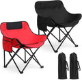 2 Pack Compact Camping Chairs Portable Folding for Outside with Carry Bag Lightweight Moon Chairs for Travel Picnic Hiking Beach Fishing, 600D Oxford, Supports 330lbs(Red, Black)