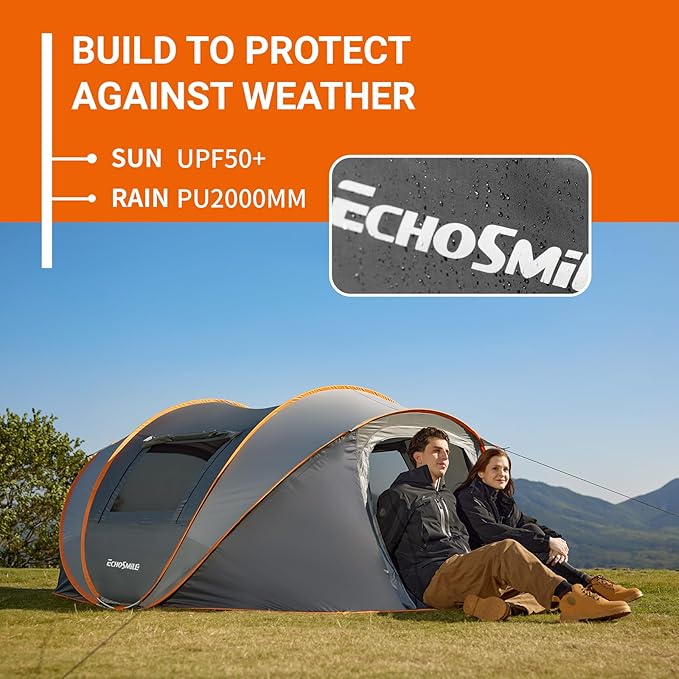 EchoSmile Pop Up Camping Tent, 2/4/6 Person Easy Setup Tent, Water Resistant Dome, Portable with Carry Bag