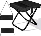 Ultra-Thin Portable Folding Stool - 1.97" Slim Fold, 0.99LB Lightweight, 200LB Capacity Camping Chair for Adults, Compact Collapsible Seat for Outdoor Fishing, Hiking, Events & Queue（Black）