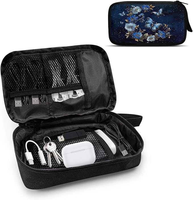 Floral Moon Butterfly Print Electronics Organizer, Travel Cable Organizer Bag, Portable Cord & Charger Storage, Compact Tech Bag & Case