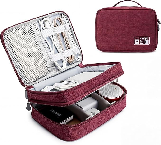 Lanola Travel Cable Organizer Bag, Electronic Accessories Case Portable Double Layer Cable Storage Bag for Cord,phone,Charger, Flash Drive, Phone, SD Card,Personal Items - (Red)