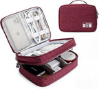Lanola Travel Cable Organizer Bag, Electronic Accessories Case Portable Double Layer Cable Storage Bag for Cord,phone,Charger, Flash Drive, Phone, SD Card,Personal Items - (Red)