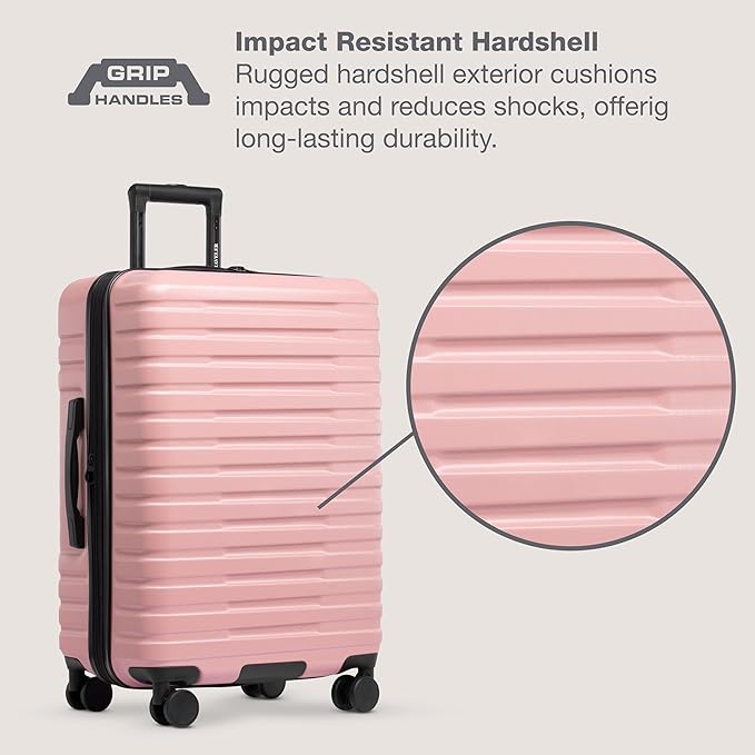 U.S. Traveler Boren Expandable Hardside Rugged Travel Luggage with 8 Spinner Wheels, Rose Pink, 3-Piece Set