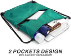 Drawstring Backpack Sports Water Resistant String Bag Sport Gym Sackpack for Women Men Students Large Size with Zipper, Teal