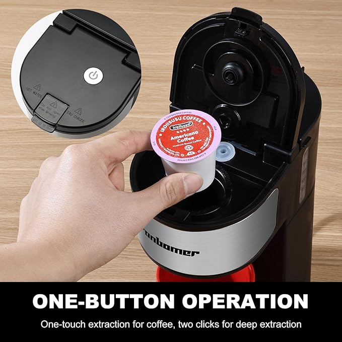 Ranbomer K Cup Coffee Maker, Single Serve coffee machine or Ground Coffee Machine 2 in 1, 6 to 14 Oz Brew Sizes, Mini One Cup Coffee Maker with Self cleaning Function, Fits Travel Mug Black
