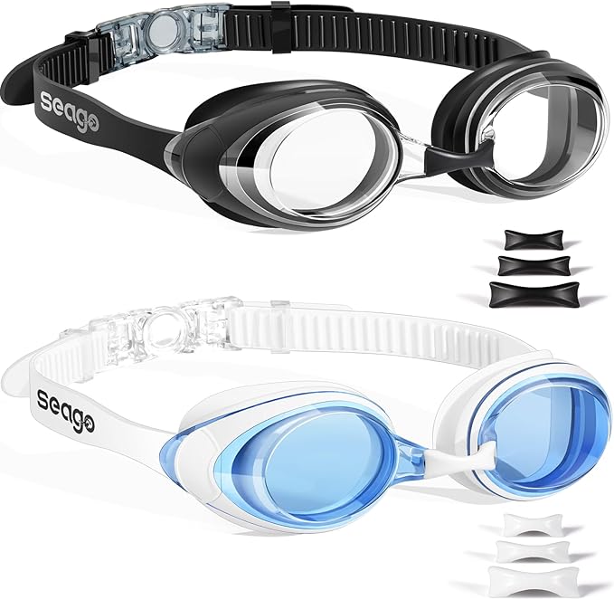 Seago 2 Pack Swimming Goggles Anti-fog Anti-UV Silicone Swim Goggles Adult Women Men
