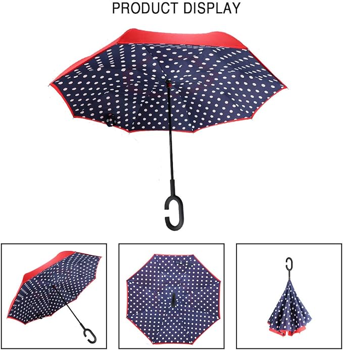 MRTLLOA 40/49/56 Inch Oversize Windproof Inverted Reverse Upside Down Umbrella, Golf Size Rain Umbrella, Double Layer, C-Shaped Handle for Men, Women and Kids