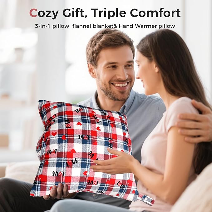 3 in 1 Travel Pillow Blanket Set with Removable Flannel Blanket Throw,Hand Warmer Pockets,Pillow (Color2, 60in*79in)