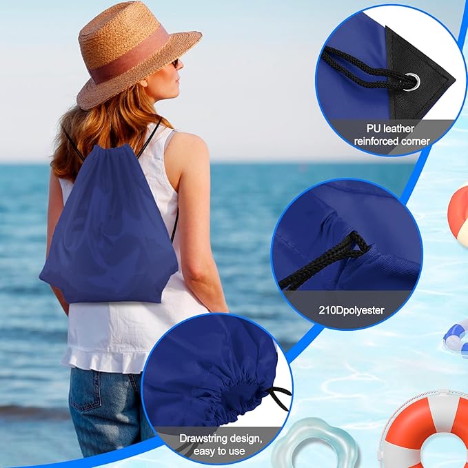 PLULON 2Pcs Drawstring Bags Bulk Navy Blue Drawstring Backpack String Backpack Cinch Sack Sport Gym Backpack Bags for Yoga Traveling Outdoor Sports