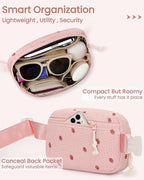 Vankor Corduroy Cute Fanny Packs for Women Cross Body, Everywhere Belt Bag for Women Crossbody Stylish Waist Pack Purse for Travel, Hiking, Workout, Running, Pink Corduroy Strawberry