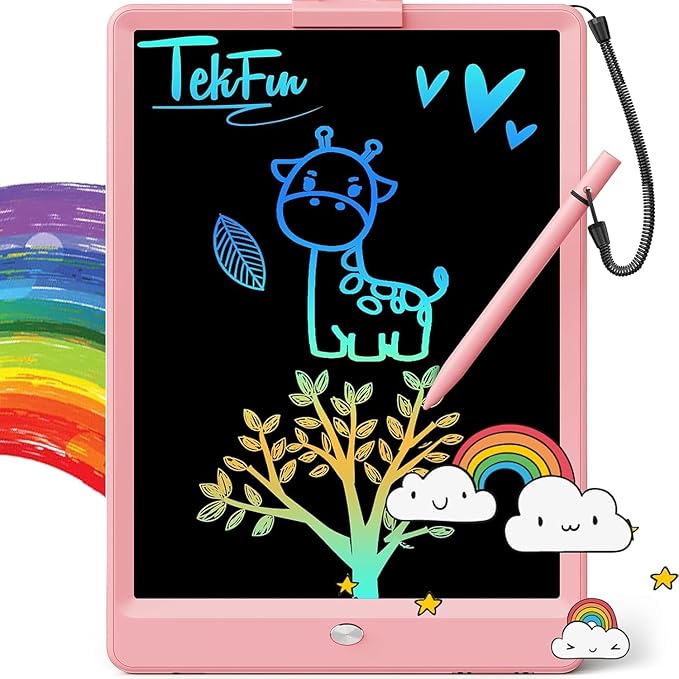 TEKFUN LCD Writing Tablet for Kids, 10-inch Coloring Drawing Pad, Mess Free Doodle Board, Airplane Travel Toys for Boys and Toddlers, Road Trip Essentials, Gifts for 3 4 5 6 7 8 Year Old Girls (Pink)