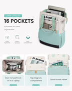 LOVEVOOK Laptop Backpack for Women, 15.6 Inch Work Laptop Bag with USB Port, Fashion Teacher Nurse Backpack Purse, Waterproof Travel Computer Backpack with Organizer Bag, 2PCS, Beige-Mint Green