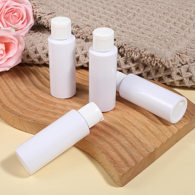 2 Oz Travel Squeeze Bottle with Flip-top Pour Spout, 4Pcs Small Plastic Bottles Refillable Squeeze Bottle for for Lotion, Shampoo, Various Liquids (White)