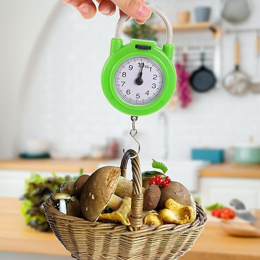 Portable Travel Luggage Scale with Hook, High Precision Small Spring Suitcase Weight Scale in Fluorescent Green for Handheld and Household Use