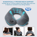 Keemall Inflatable Travel Neck Pillow, Super Soft Plane Neck Support Pillow for Travel Ariplane Sleep Support, Adjustable Neck Cushion Headrest Pillow, Folds Up Nicely, Black Grey