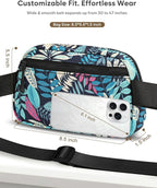 Pritent Fanny Packs for Women Cross Body Bag Waterproof Belt Bag with Adjustable Strap and Zipper Back Pocket Small Crossbody Bags Fashion Waist Packs for Workout Travelling(Tropical Leaf)