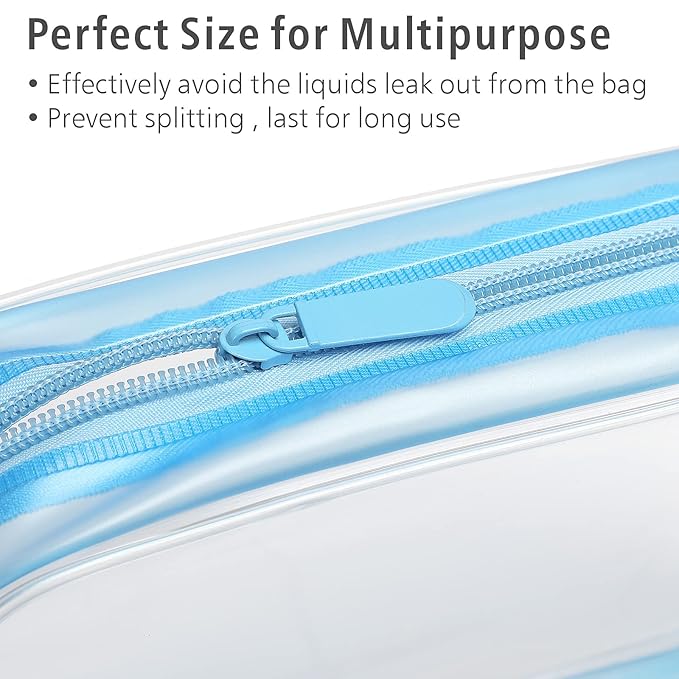 PACKISM Clear Toiletry Bag - 3 Pack Quart Size TSA Approved Toiletry Bag, Travel Makeup Cosmetic Bag for Women, Carry on Airport Airline Compliant Bag, Blue