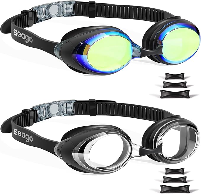 Seago 2 Pack Swimming Goggles Anti-fog Anti-UV Silicone Swim Goggles Adult Women Men