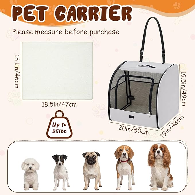 1 Pack Enclosed Dog Car Seat Carrier for Small Medium Dogs Cats 19.5 x 19 x 20 in Soft Sided Pet Travel Crate Kennel for Back Seat Breathable Mesh Windows, Foldable Kennel with Pad and Pocket