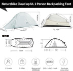 Naturehike Cloud Up Tent, Lightweight Backpacking Tents, Waterproof Ultralight Tent for Camping Hiking Backpacking