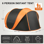 Pop Up Camping Tent, 2/4/6 Person Instant Tent Waterproof PU4500mm, Spacious Ventilated Camping Tent with Front Porch, Quick Setup Lightweight Portable for Outdoor Camping Hiking Beach