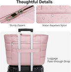 Puffer Tote Bag with Pouch,Women's Lightweight Quilted Shoulder Bag,15.6"/17.3" Laptop Travel Weekender for Work & Nurses