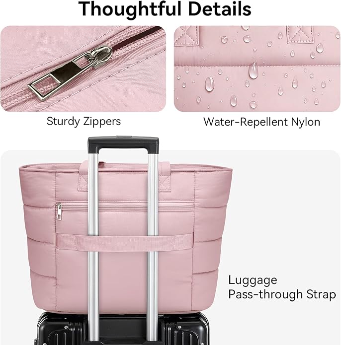 Puffer Tote Bag with Pouch,Women's Lightweight Quilted Shoulder Bag,15.6"/17.3" Laptop Travel Weekender for Work & Nurses