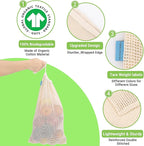 Pack of 3 Reusable Produce Bags Washable, 11x17 Inch Large Reusable Grocery Bags Heavy Duty Cotton Bag Produce Storage, Enhanced Closure Edge, Double Stitched, with Tare Weight