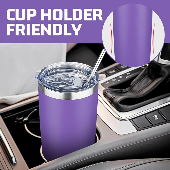 20 oz Tumbler with Lids and Straws, Stainless Steel Insulated Travel Coffee Mug, Double Wall Vacuum Insulated Tumblers, Powder Coated Coffee Tumbler for Cold & Hot Drinks (Mix Color-2, 4 Pack)
