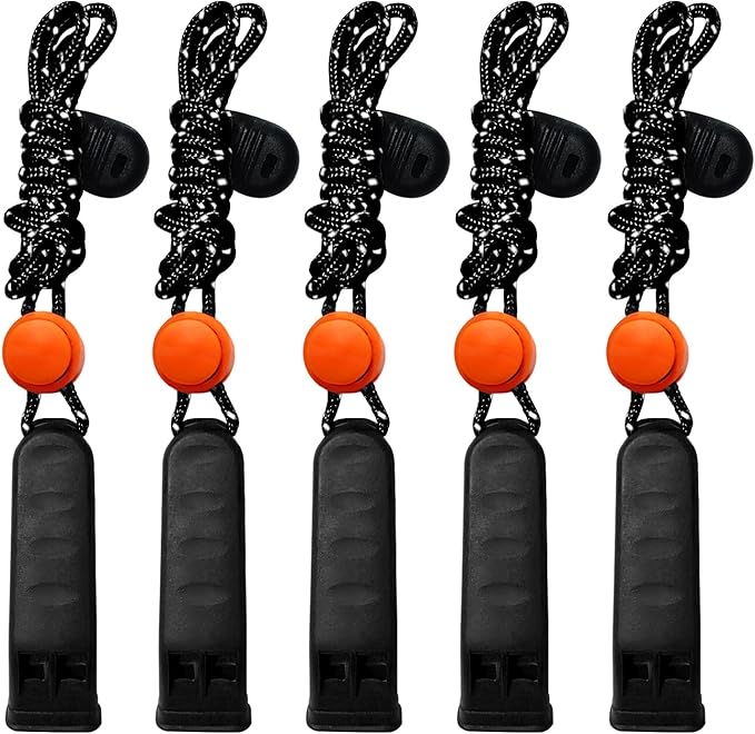 Amzonly Emergency Whistle, 120db Safety Whistle Survival Shrill Loud for Camping Hiking Hunting Boating Fishing Life Vest Jacket Rescue Signaling Kids Lifeguard 5 Pack