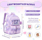 PIG PIG GIRL Kids Backpack for Girls - School Bags for Middle School Students - Book Bag for Elementary Primary - Kawaii Ita Backpack - Purple Shell