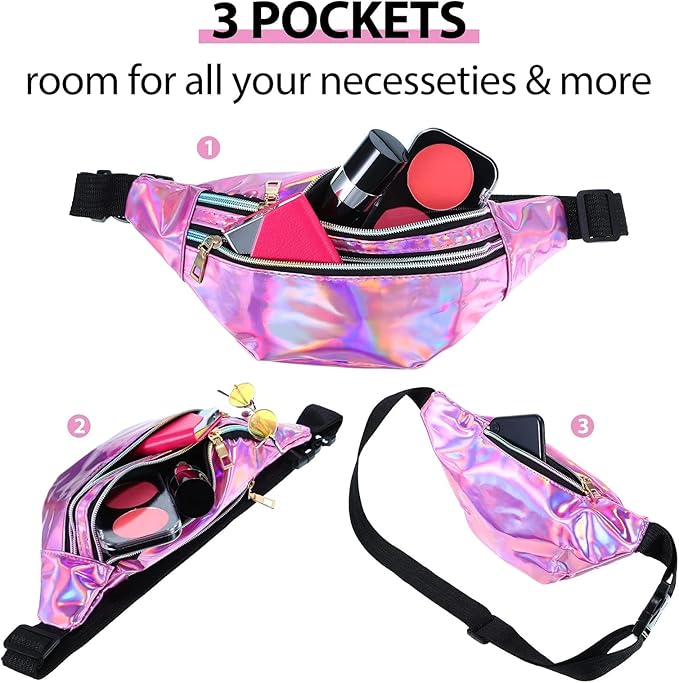 Frienda 2 Pieces Holographic Fanny Pack for Women Colorful Sport Waist Bag Pack