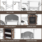 CampLand Folding Camping Kitchen Table with Windscreen,Portable Outdoor Cooking Station with Storage Cabinet & Side Tables Heavy Duty Camp Cook Station for Camping & BBQ（White）