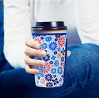 KJQJLY 3 Pack Reusable Iced Coffee Sleeves for Iced Coffee Cups or Drinks Reusable Neoprene Insulated Sleeves for Hot and Cold Drinks from Starbucks, Dunkin, And More (Blue Flower)