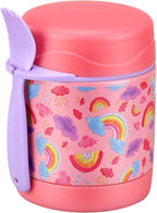 10oz Soup Thermo for Hot Food Kids,Lunch Thermo Kids Food Jar with Spoon Hot Insulated Food Containers,Leak Proof Stainless Steel Wide Mouth Lunch Thermo Jar for School(Pink-Rainbow)