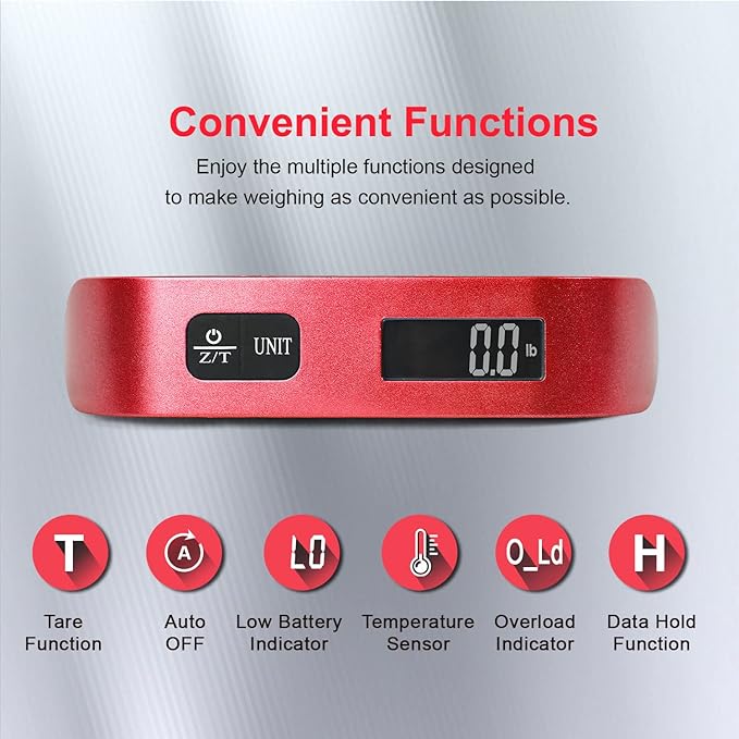 travel inspira Luggage Scale, Portable Digital Hanging Baggage Scale for Travel, Suitcase Weight Scale with Rubber Paint, Temperature Sensor, 110 Pounds, Battery Included