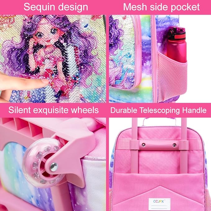 Girls Suitcase, 18" Kids Carry on Luggage With Wheels, Mermaid Suitcases for Toddler Children(Pink)
