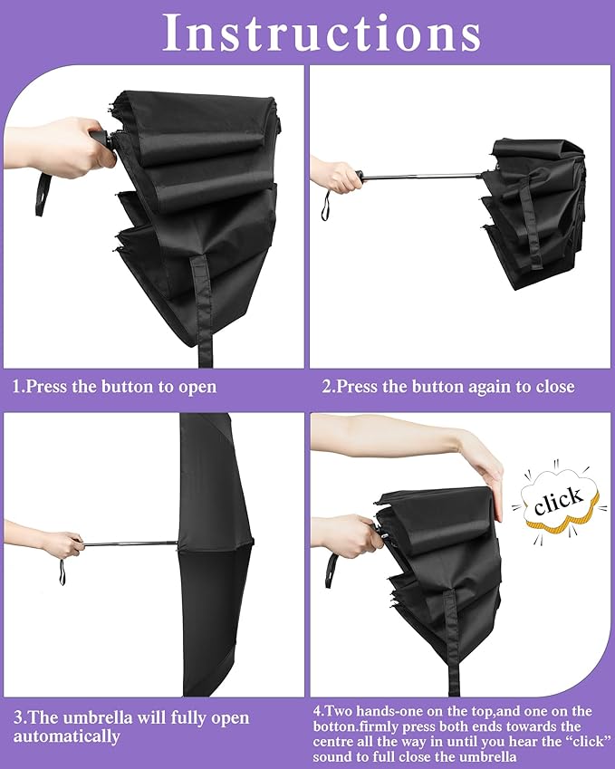 Yahenda 4 Pack Windproof Travel Umbrella Automatic Open & Close Folding Umbrellas for Rain Portable Umbrella Set for Men Women Backpack & Car Essentials