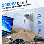 Upgraded 2000W Voltage Converter US to Europe for Hair Dryer - 220V to 110V Converter for European Travel, Power Converter Adapter Combo with 2 PD/QC & UK/AU/US/IT/European Travel Plug Adapters