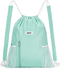 WANDF Drawstring Backpack with Shoulder Pad Sports Gym Backpack with Mesh Pocket String Bag for Women Men(Mint green)