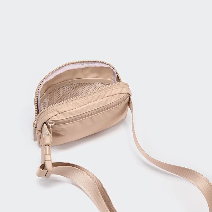 Pander Two Way Zipper Fanny Pack Nylon Everywhere Belt Bag for Women, Water Repellent Waist Packs, Crossbody Bags with Adjustable Strap (Raw Linen).