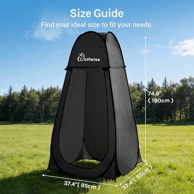Wolfwise Pop Up Shower Tent for Camping, Portable Instant Changing Tent with Ventilation Window & Carry Bag, Privacy Bathroom Toilet for Beach & Outdoor, Standard, Dark Black