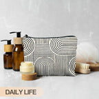 Abstract Minimalist Black and White Makeup Bag, Aesthetic Boho Rainbow Line Art Cosmetic Bags for Women, Boho Gifts for Women, Contemporary Modern Zipper Makeup Pouch