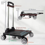 Foldable Black Aluminum Backpack Cart with 5 Swivel Wheels, Large Base, Ideal for Large Backpacks, Pet Carriers, Laptop Bags