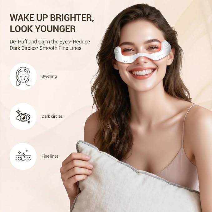 Axioms Under-Eye Red Light Therapy Device, 3D Contour Microcurrent Eye Massager for Dark Circles, Puffiness and Fine Lines, Rechargeable Eye Treatment Glasses, Lightweight Design (White)