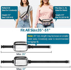 Veckle Clear Fanny Pack Stadium Approved - Plus Size 35-51 Inch Adjustable Strap Transparent Belt Bag for Women Men Fits 7.5" Smartphone, Crossbody Clear Bag for Stadium Events Sports Concerts, Black