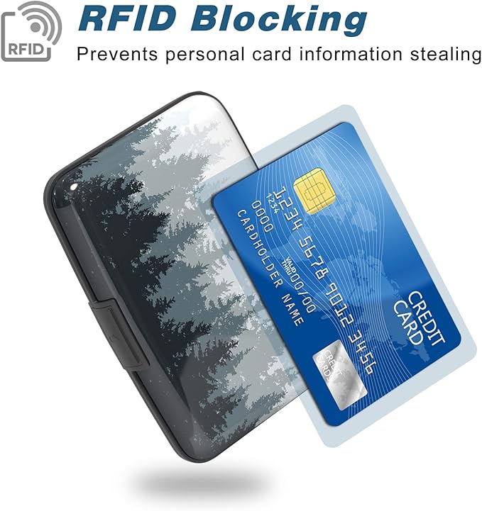 Credit Card Holder, Mini Aluminum Card Wallet RFID Blocking Slim Metal Hard Card Case for Women Men, Ink Forest